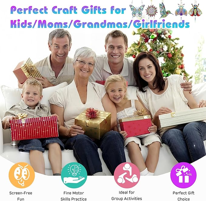 5Pcs Diamond art Kits for Kids/Adults, Crafts for Kids Ages 8-12, DIY Diamond Painting art Wind Chimes Crystal Window Suncatcher Craft, Birthday Gifts for 7 8 9 10 11 Year Old Girls, Home Garden Decor