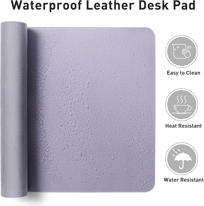 Aothia Non-Slip PU Leather Waterproof Desk Protector Mat, Mouse Pad, Desk Blotter, Writing Pad for Office, Home, Laptop, Lavender, 23.6" x 13.7"