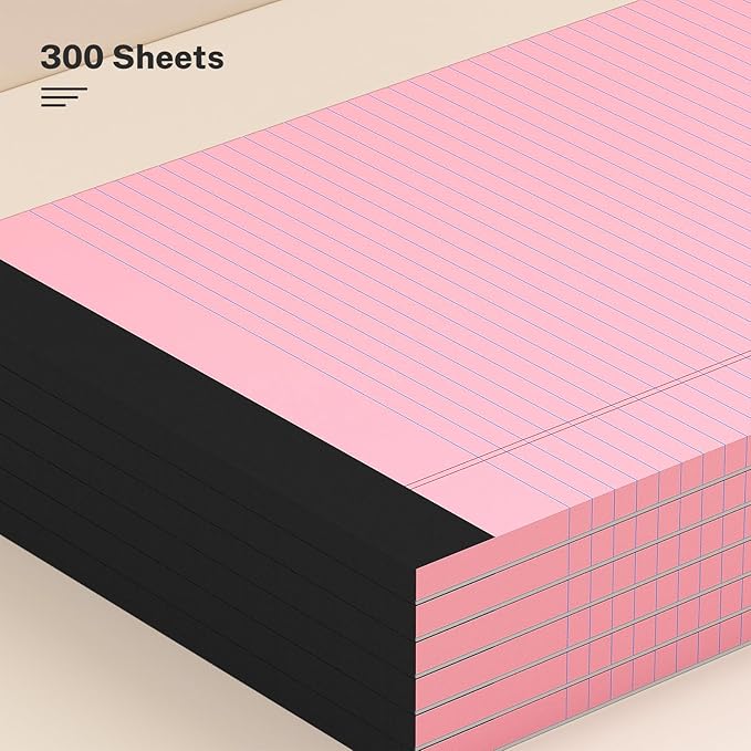 300 Sheets Pink Legal Pads 8.5 x 11 College Ruled Paper 6-Pack Note Pad Narrow Ruled 50 Sheets per Notepad Perforated Writing Pad Durable Sturdy Back 8x11 Pads of Paper