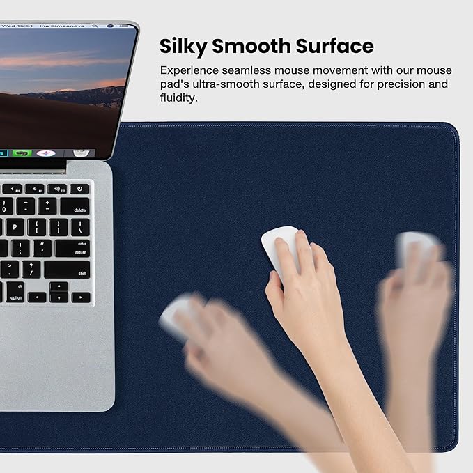 ALOANES Waterproof Mouse Pad with Durable Stitched Edge, XXXL gaming Keyboard Pad, Non-Slip Rubber Base Mouse Mat, Extended Desk pad for Gamer, Office & Home, Dark Blue Mousepad 35.4''x 15.7''x 0.12''