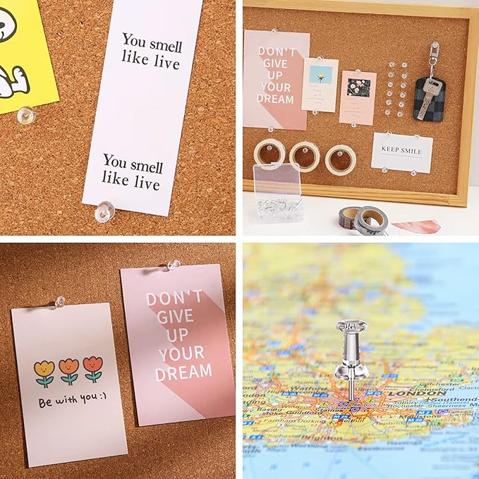 400Pcs Push Pins, Clear Thumb Tacks for Bulletin Board, Stick Pins Thumb Tacks for Cork Board Wall Hangings, Office Push Pins Steel Point and Clear Plastic Head