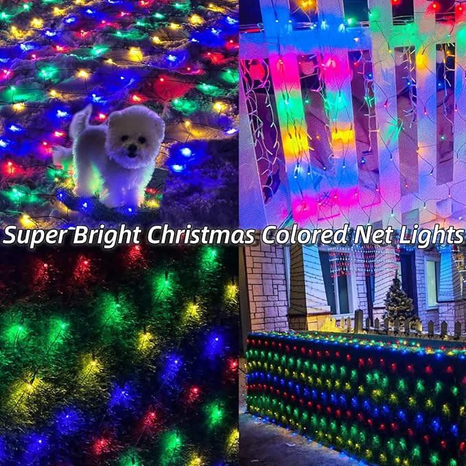 HYH Christmas Net Lights Outdoor 360 LED 12FTx5FT Multicolored Christmas Bush Mesh Lights Connectable Waterproof String Light 8 Modes for Decorations Indoor Xmas Tree Bushes Garden Decor Party