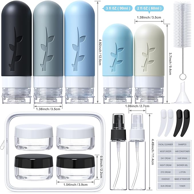 19 pack Travel Bottles for Toiletries, TSA Approved Silicone trave Size Containers for toiletries Set, Refillable & Leakproof Travel Size Bottles