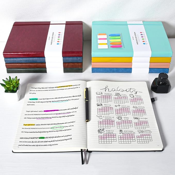 College Ruled Notebook, Large A4 Hardcover Leather Journal, 312 Numbered Pages Writing Journal, 100gsm No Bleed Paper, Lined Journal Notebook for Women Men School Office, 8.5''×11'', Pink