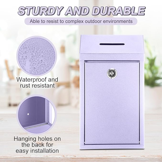 Metal Donation Cash Box Collection Safe Suggestion Box with Lock Wall Mounted Mailbox Delivery Ballot Container for Home Office Outdoor Door