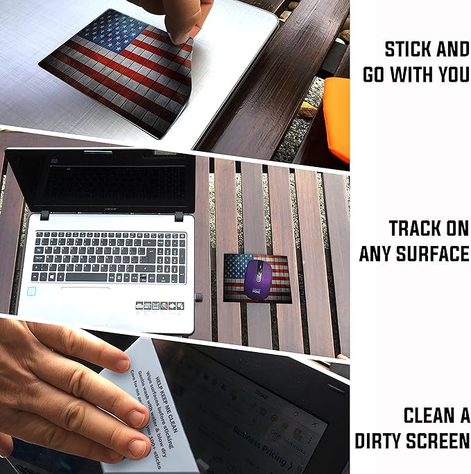 Adhesive Mouse Pad - Peel and Sticks to Any Surface - Travel Mouse Pad, Sticky for Any Surface - Excellent Tracking - USA Flag Wooden