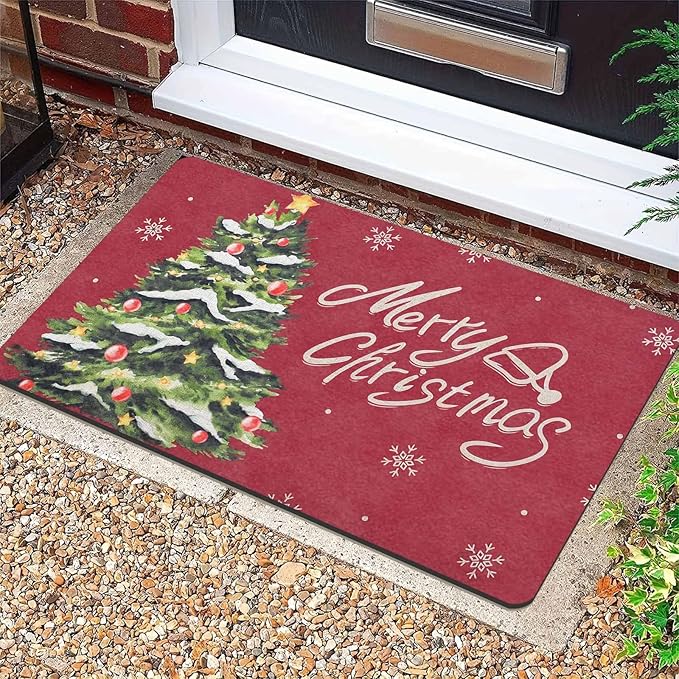Christmas Doormat Christmas Tree Snowflakes Welcome Mat Farmhouse Floor Mats Outdoor Front Door Mat Front Porch Rugs for Thanksgiving Christmas Indoor Outdoors Decorative, 18" x 30"Inch