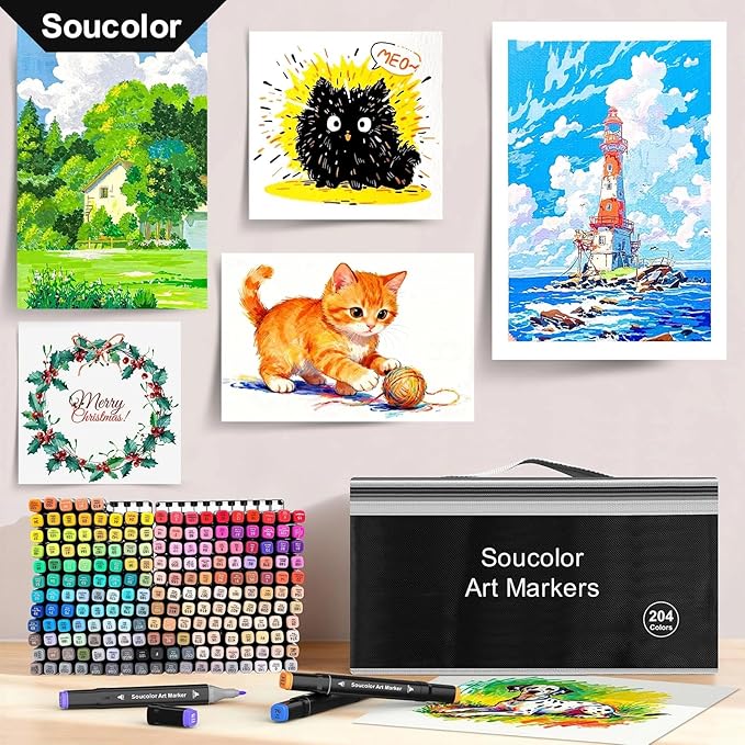 Soucolor Alcohol Markers 320 Colors with Case & Holders, Dual Tips Chisel & Fine Art Markers for Adult Coloring Kids Drawing, Artist Markers Art Supplies for Blending Sketching