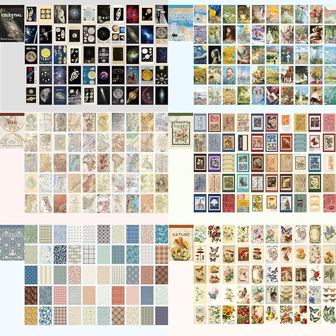 12 Sets 600 Sheets Washi Stickers for Journaling, Map Nature Celestial Portrait Boho Stickers Vintage Aesthetic Scrapbook Sticker Set for Bullet Journal Art Diary Card Craft Gifts Planner Notebook