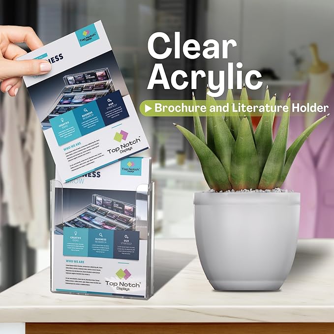 Acrylic Brochure Holder for Wall Mounting, Clear Display for 8.5" x 11" Flyers, Literature Holder for Magazines, Pamphlets, Menus, Includes Screws & Plastic Anchors – Pack of 20