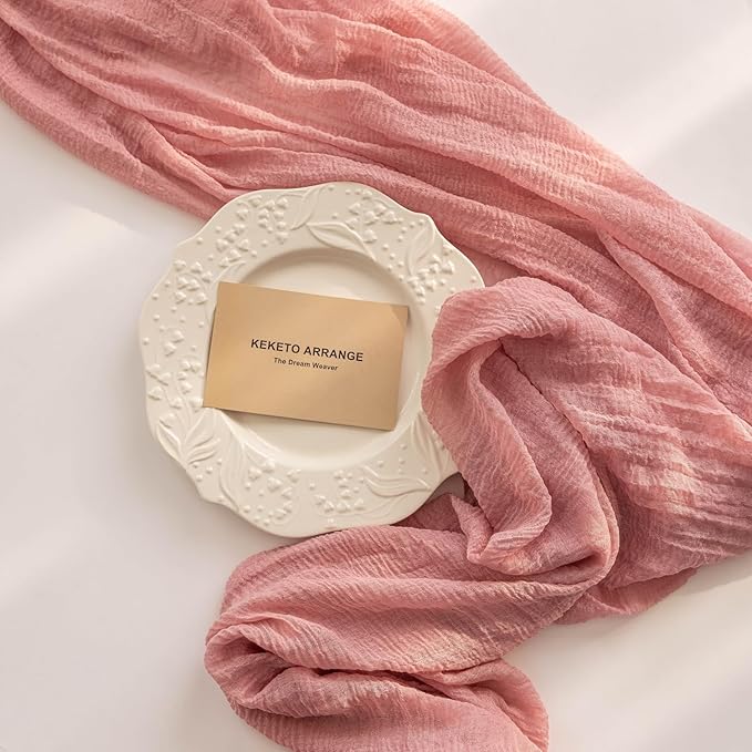 Table Runner Dusty Rose Cheesecloth Gauze 120 Inch 10 FT Rustic Boho Cheese Cloth Runner for Wedding Baby Shower Bridal Shower Garden Party Sheer Home Decorations