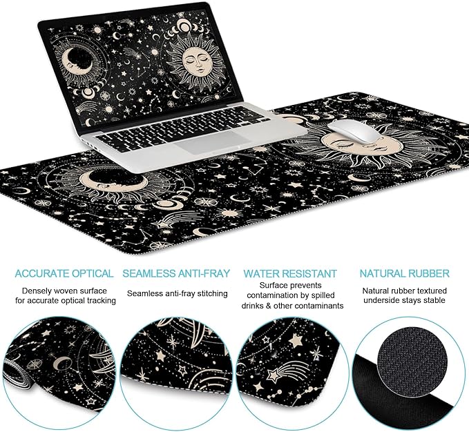 Sun Moon Mouse Pad Set Desk Mat Pad, XXL Large Gaming Mouse Pad with Wrist Rest, Ergonomic Mouse Pad, Keyboard Wrist Rest, Coaster, Home Office Desk Accessories Decor Supplies, Boho Abstract