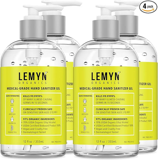 Medical Grade Hand Sanitizer Gel - 97% ORGANIC - 12 FL.OZ. (PACK OF 4)