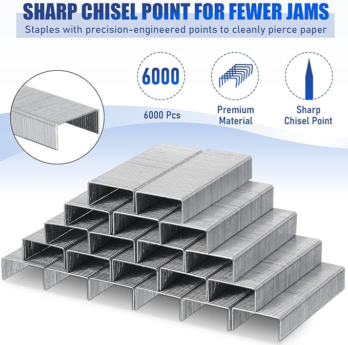 Marspark 10 Pcs Stapler for Desk Office Staplers Bulk with 6000 Staples 25 Sheet Capacity for School Office (Blue)