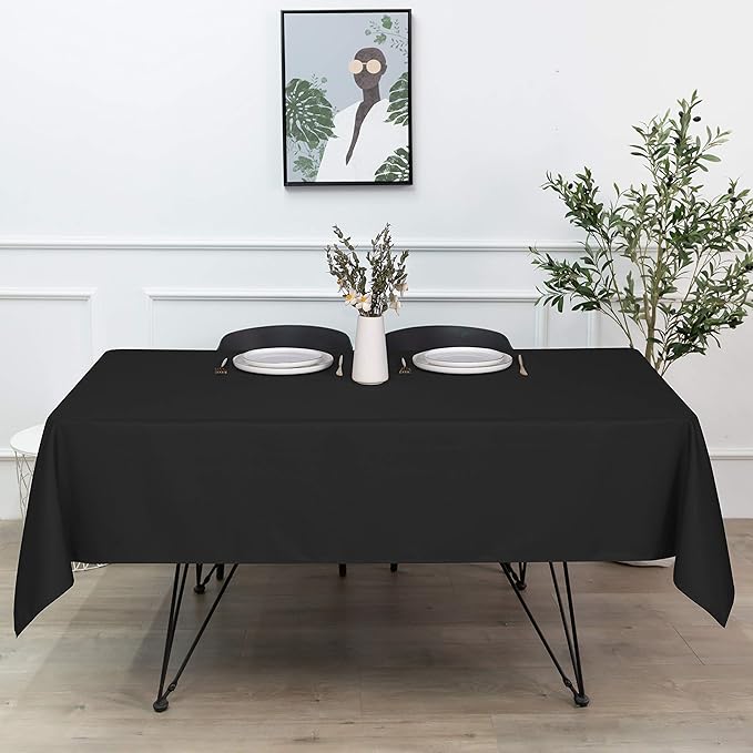 sancua Rectangle Tablecloth - 90 x 132 Inch - Water Resistant Spill Proof Washable Polyester Table Cloth, Decorative Fabric Table Cover for Dining Tables, Buffet Parties and Camping, Black