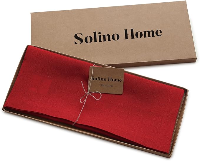 Solino Home Linen Red Table Runner 144 Inches Long - 100% Pure Linen Extra Long Table Runner 14 x 144 Inch for Christmas, Holiday, Winter - Fete