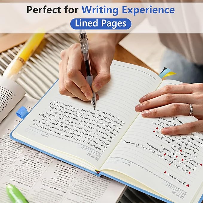 PERCUN Lined Journal Notebook for Men & Women, 160 Pages College Ruled Journal for Writing, A5 Hardcover Leather Notebooks for Work, School, Business, Travel, Daily Diary 5.9" x 8.5" - Blue