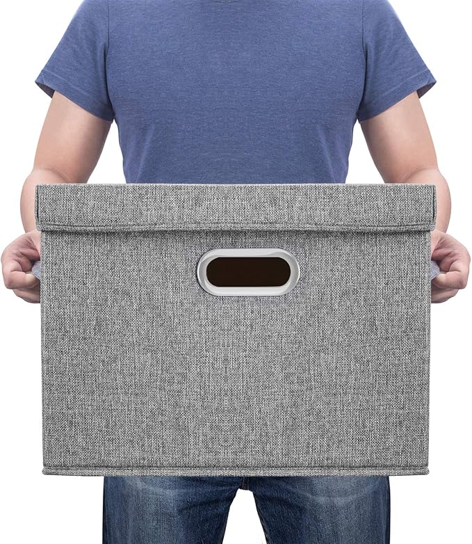 TYEERS Large Storage Bins with Lids, Collapsible, Washable, Fabric Storage Boxes for Organizing, 17.3x11.8x11.4 inches, 5 Pack, Gray