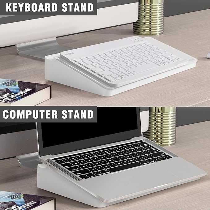 SELEAD Desktop Glass Whiteboard with Storage, Small Dry Erase White Board Computer Pad Keyboard Stand for Home, School, Office Desk Accessories - White