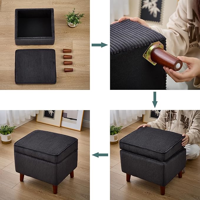 Storage Ottoman with Adjustable Lid, Soft Step Stool, Footrest and Seat, Ottoman Foot Rest for Living Room, Bedroom, Dorm, Dark Gray