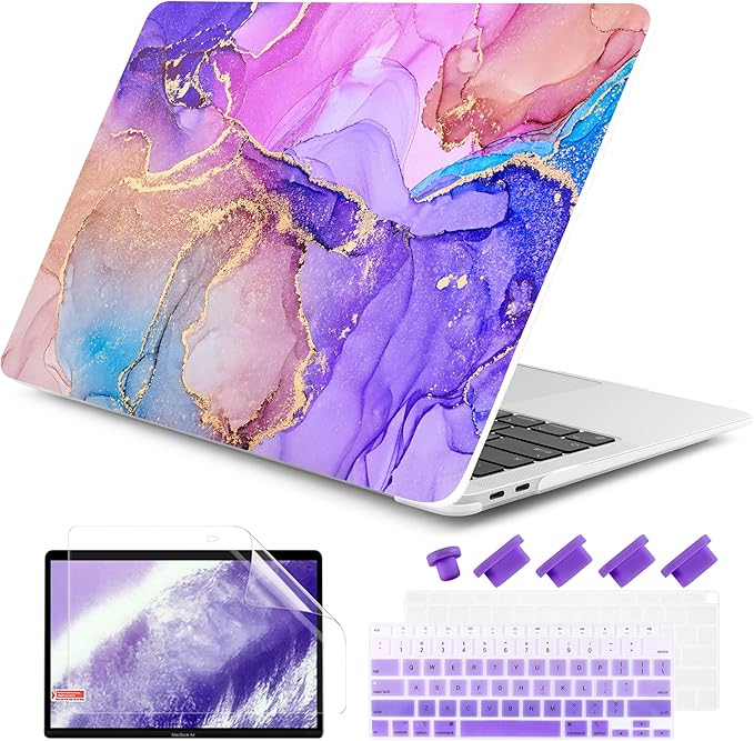 DONGKE Compatible with MacBook Air 13 inch Case 2021 2020 2019 2018 Release A2337 M1 A2179 A1932 with Retina Display & Touch ID, Plastic Hard Shell & Keyboard Cover - Fluid Art X255