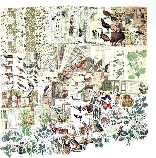 200PCS Vintage Scrapbooking Supplies Pack, Aesthetic Scrapbook Sticker Paper Art Journaling Kit for Bullet Junk Journals,Planner,Cottagecore Decor Gifts (Green Series)