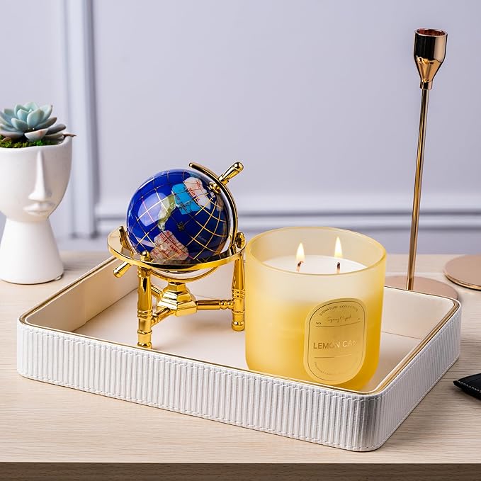 2 Pack White Catch All Trays for Jewelry| Small Leather Valet Tray| Key Bowl for Entryway Table EDC Trinket Tray Catch All| Perfume Trays for Dresser Organizer Perfume Holder (Set of 2)