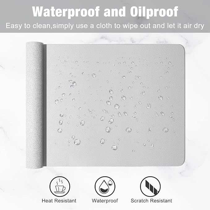 Hsurbtra Desk Pad, 23.6" x 13.8" PU Leather Desk Mat, M Extended Mouse Pad, Waterproof Desktop Blotter Protector, Non-Slip Ultra Thin Small Laptop Keyboard Writing Mat for Office Home, Gray
