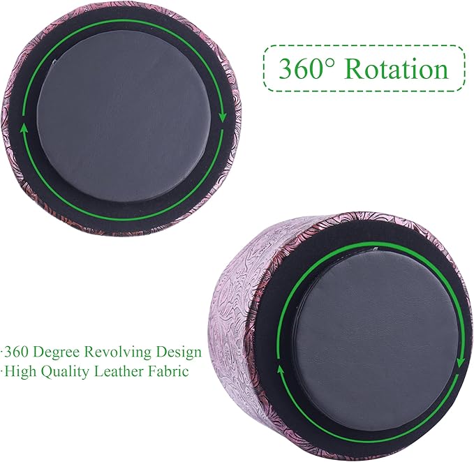 lizimandu Round Leather Art Supply Organizer,Remote Control Holder,360 Degree Spinning,Multi-Functional Pencil Holder,4 Compartments Desktop Stationary Organizer(1-Carved Metal Rose Red)