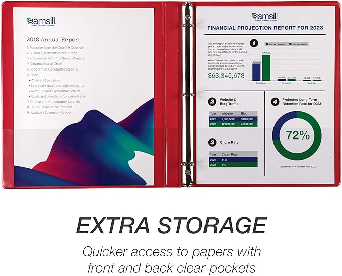 Samsill 0.5 Inch 3 Ring Binders, Made in USA, Economy Round Ring, Clear View Cover, 100 Sheet Capacity - for School, Home, Office - Red, 12 Pack