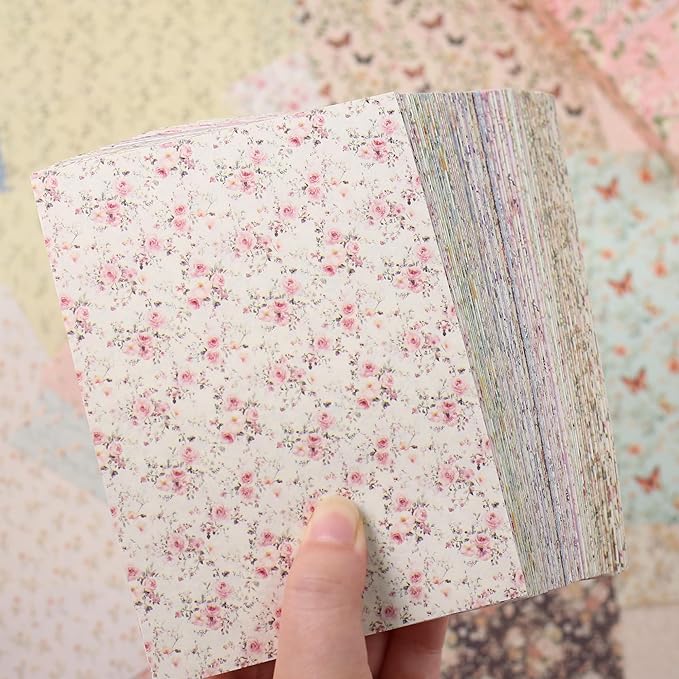 160 Sheets Vintage Flower Scrapbook Paper Purple Pink Flowers with Cursive Script No Repeating Patterns Perfect for Junk Journal DIY Cards Craft Albums Scrapbooking Supplies (Pink, 3.9 x 5.5 inches)