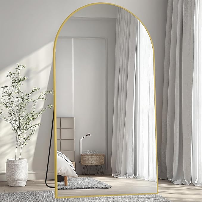 MELOMOIR 82"x44" Oversized Floor Mirror Freestanding, Arched Full Length Mirror for Bedroom Living Room Dressing Room Gym Yoga Hair Salon, Gold Mirror Full Length with Shatterproof Tempered Glass