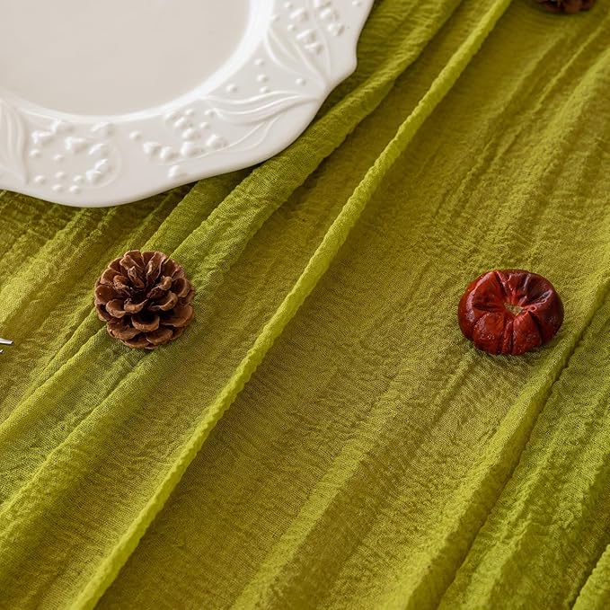 Moss Green Cheesecloth St Patricks Day Table Runner Gauze 120 Inch 10 FT Rustic Boho Cheese Cloth Runner for Wedding Baby Shower Bridal Shower Long Sheer Home Decorations