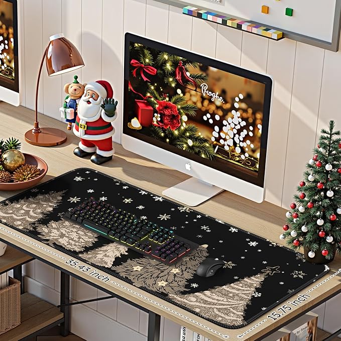 iCasso Black Desk Mat, Christmas Mouse Pad, Desk Matt for Desktop Accessories, Cute Desk Pad Mat, Large Mouse Pad for Desk, Anti-Slip Big Mousepad with Stitched Edges, Home Decoration