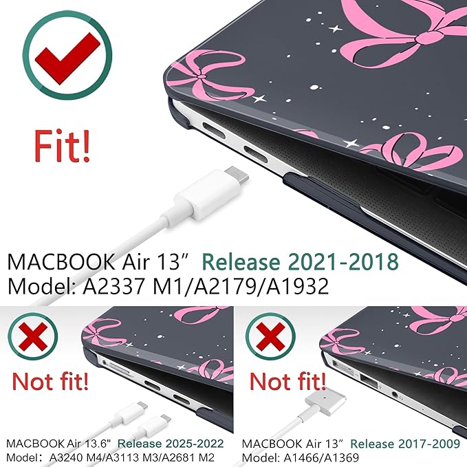 DONGKE Compatible with MacBook Air 13 inch Case 2021 2020 2019 2018 Release A2337 M1 A2179 A1932 with Retina Display & Touch ID, Plastic Hard Shell & Keyboard Cover - Bows & Star