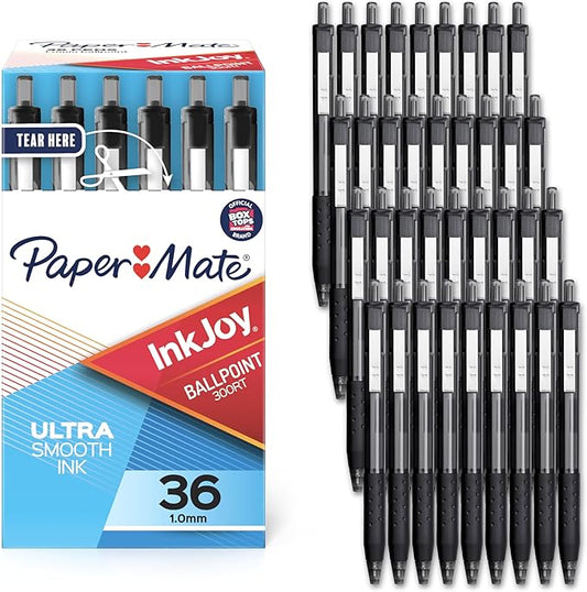 Paper Mate InkJoy 300RT Retractable Ballpoint Pens Medium Point (1.0mm) Black Pack of 36 Ideal for Office Supplies Journaling and Writing Accessories