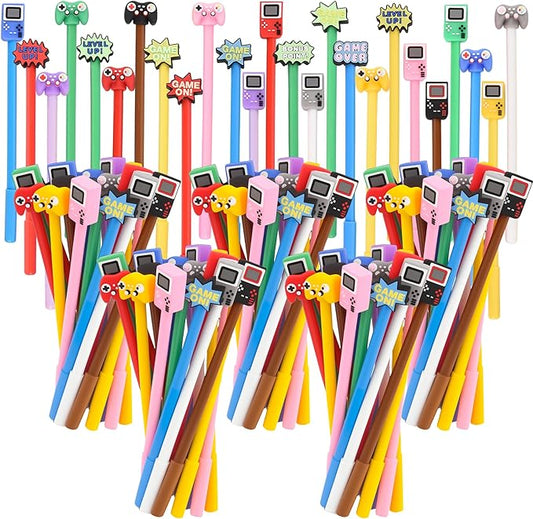 100 PCS Video Game Cartoon Cute Fun Pens Kawaii Games Handle Level Up Games Console Shape Gel Black Ink Pen Cute Video Game Pens for School Office Home Present