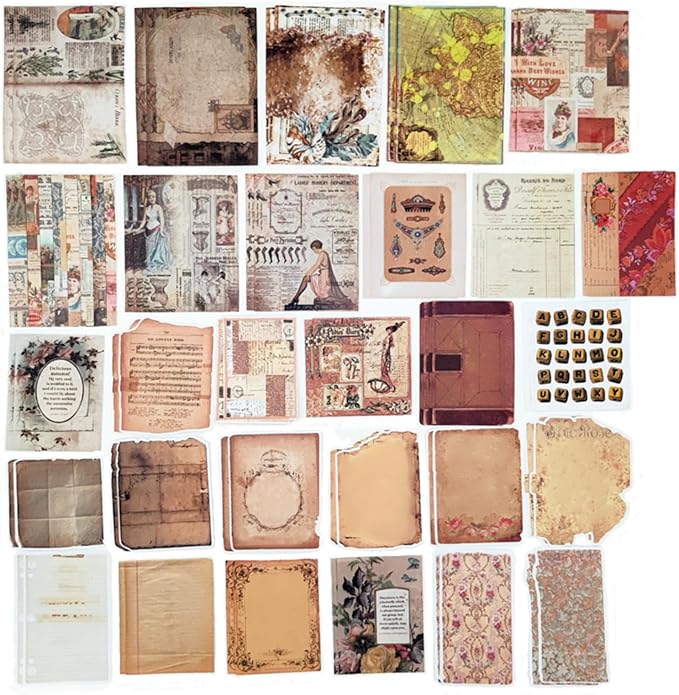 200PCS Vintage Scrapbooking Supplies Pack, Aesthetic Scrapbook Sticker Paper Art Journaling Kit for Bullet Junk Journals,Planner,Cottagecore Decor Gifts (Retro)