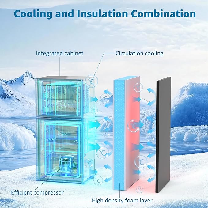 Mini Fridge with Freezer 4.9 Cu. Ft 2 Door Refrigerator, Dorm Fridge with 7 Adjustable Thermostat & Shelves, Compact Mini Refrigerator Freezer for RV, Kitchen, Office, Black