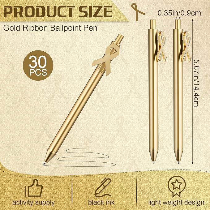 30 Pcs 30 Pcs Gold Slim Ballpoint Pens Bulk Golden Retractable Black Ink Medium Point (0.5mm) Smooth Metallic Color Writing Ballpoint Pens for Wedding Bridal Shower Business Office (Ribbon Style)