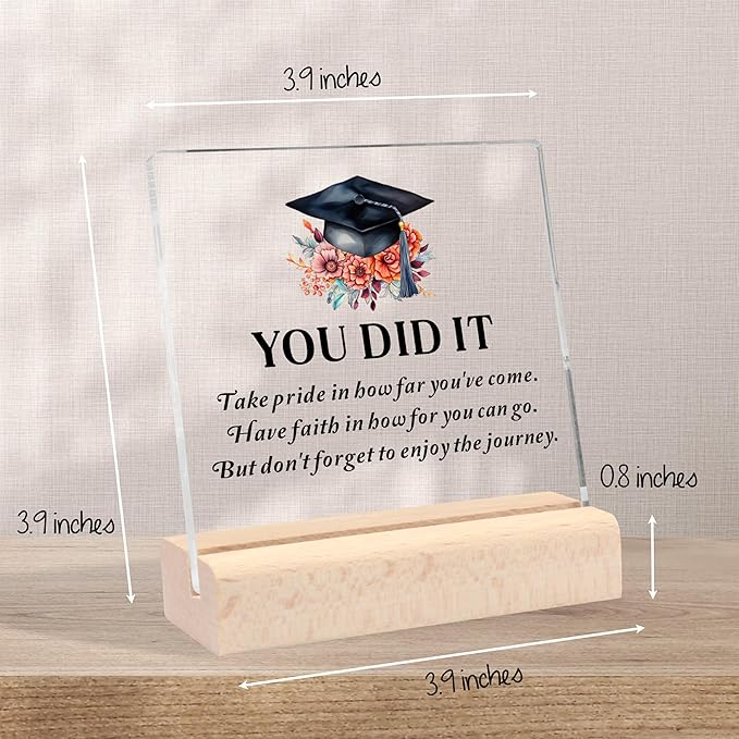 Graduation Gifts for Her Him, Inspirational Gifts Masters Degree College High School Graduation Gifts for Her Him, Cool Graduation Gifts Congratulations Gift You Did It Clear Desk Decorative Sign