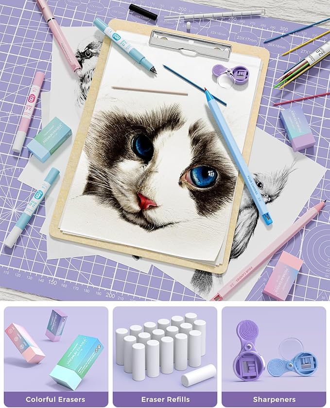 Four Candies 42PCS Aesthetic School Supplies, Mechanical Pencil Set 0.5mm, 0.7mm, 0.9mm, 2.0mm with 696 Lead Refills, Pastel Mechanical Pencils for Writing, Drawing & Drafting (Cream)