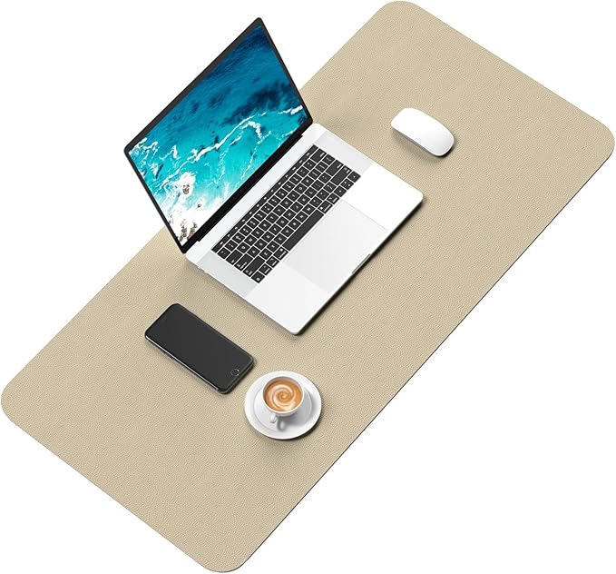 Hsurbtra Desk Pad, 30" x 14" PU Leather Desk Mat, XL Extended Mouse Pad, Waterproof Desktop Blotter Protector, Non-Slip Ultra Thin Large Laptop Keyboard Writing Mat for Office Home, Beige
