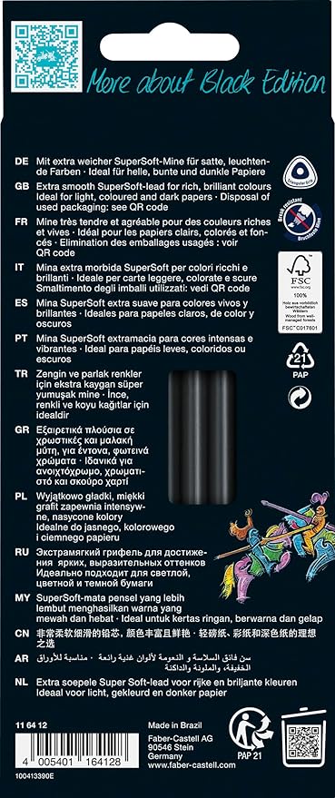 Faber-Castell Black Edition Colored Pencils: 12 Classic