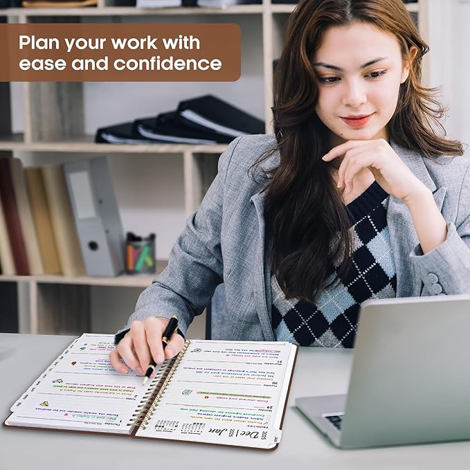 2026 Planner, Weekly and Monthly Calendar Planner Book, January 2026 - December 2026, Hardcover Spiral Planner with Monthly Tabs, Notes Pages, Perfect for Women & Men, A5 (6.4" x 8.5") - Brown