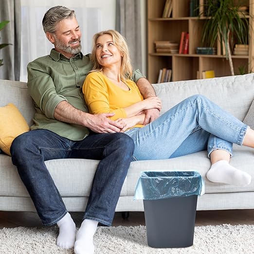 Hoolerry 9 Pieces Garbage Can 2 Gallon Small Trash Cans Bulk Bathroom Trash Bin Plastic Wastebasket Square for Bedroom Slim Bathroom Trashcan Small Container for Kitchen Office Home Rooms(Grey)