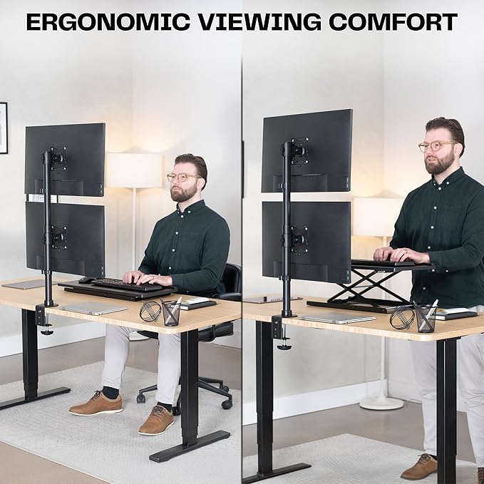 VIVO Dual Monitor Desk Mount Stand with Height Adjustment and VESA Plates for 2 LCD Ultrawide Screens up to 34 inches, Stacked Array, STAND-V002R