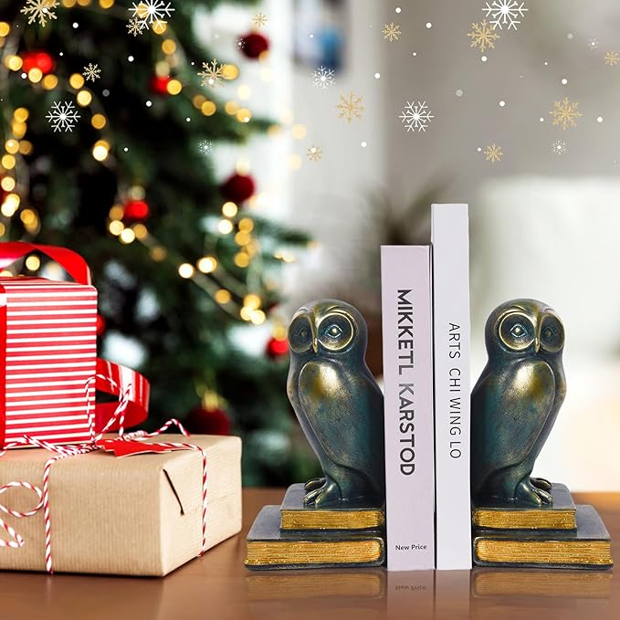 Book Ends for Shelves, Owl Decorative Bookends Bronze Bird Book Stopper Unique Kids Book Holders with Anti-Slip Base Luxurious Bookends for Kids Rooms Office Home Decor(Bronze)