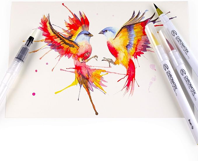 CHROMATEK 30 Watercolor Brush Pens - 15 Page Tutorial Pad and Online Video Series - Real Brush Tip, Vivid, Blendable - Professional Artist Quality - 27 Colors - 3 Aquapens