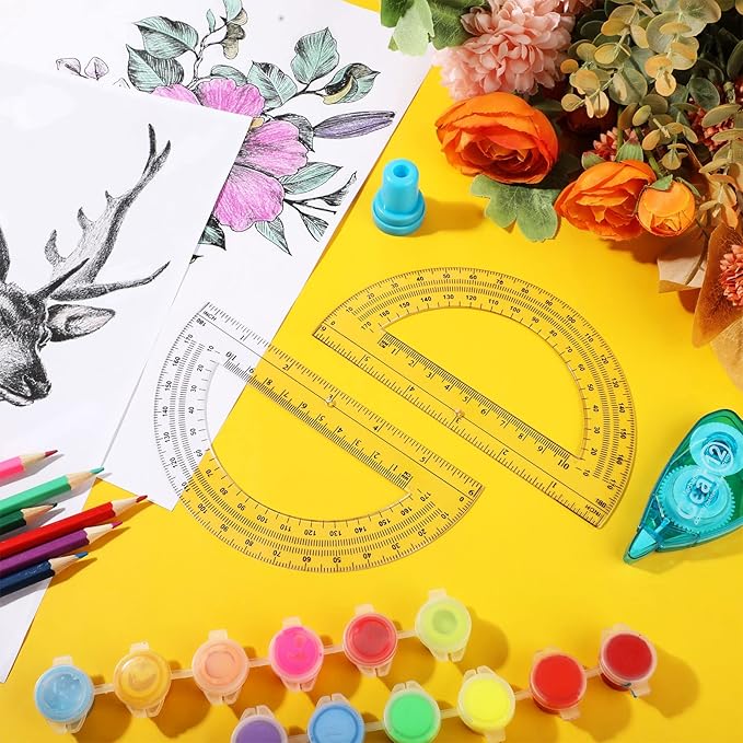 Zonon 200 Pieces Plastic Protractors Bulk Classroom Clear Math Protractors 180 Degrees 6 Inch for Geometry Student, Angle Measurement, Students Back to School Supplies Office Supplies